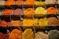 Closeup shot of different and colorful spices displayed for shopping