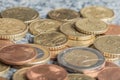 Closeup shot of different euro coins on a blurred background Royalty Free Stock Photo