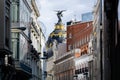 Closeup shot of a dome with Victoria statue, Metropolis Building, Madrid, Spain Royalty Free Stock Photo