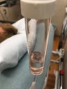 Closeup shot of a drip chamber in the dextrose with a blurred background