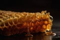 Closeup Shot Of Dripping Honey On Golden Comb. Generative AI