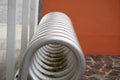 Closeup shot of an empty bicycle parking rack metal spiral Royalty Free Stock Photo