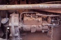 Closeup shot of the engine of an old vintage tractor Royalty Free Stock Photo