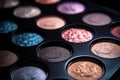 Professional eyeshadow palette macro shot. Eye shadow collection, make up theme. AI generated. Royalty Free Stock Photo