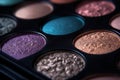 Professional eyeshadow palette macro shot. Eye shadow collection, make up theme. AI generated. Royalty Free Stock Photo