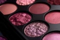 Closeup shot of eyeshadow, cosmetics, makeup. Professional eyeshadow palette macro shot. Eye shadow collection, make up theme. AI