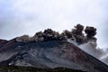 Closeup shot of the famous Etna volcano smoky and ashy top under a cloudy sky in Sicily, Italy Royalty Free Stock Photo