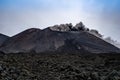 Closeup shot of the famous Etna volcano smoky and ashy top under a cloudy sky in Sicily, Italy Royalty Free Stock Photo