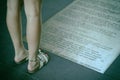 Closeup shot of female legs in St. Jacques de Compostelle Royalty Free Stock Photo