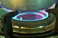 Closeup shot of fire, gas kitchen stove. Royalty Free Stock Photo