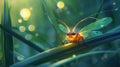 Closeup shot of a firefly on the grass with bokeh. Royalty Free Stock Photo