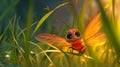 Closeup shot of a firefly on the grass with bokeh. Royalty Free Stock Photo