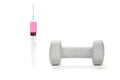 Closeup shot of fitness exercise equipment dumbbell weight and syringe with steroids