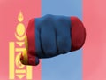 Closeup shot of a flag of Mongolia painted on male fist