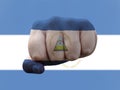 Closeup shot of a flag of Nicaragua painted on male fist