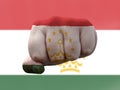 Closeup shot of a flag of Tajikistan painted on male fist