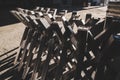 Closeup shot of foldable metal tube fence in a street