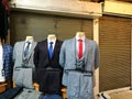 Closeup shot of formal suits for men on mannequins