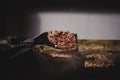 Closeup shot of fresh beef on an electric grill - preparation of burger