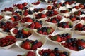 Closeup shot of fresh berries for dessert - raspberries, strawberries, blueberries.