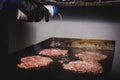 Closeup shot of fresh ground beef on an electric grill - preparation of burger