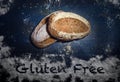 Gluten free Closeup shot of freshly baked homemade sourdough bread with Gluten Free written in the flour Royalty Free Stock Photo