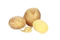 Closeup shot of freshly peeled potatoes isolated on white background