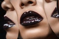 Beautiful woman lips closeup with mirror reflections Royalty Free Stock Photo