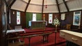 Closeup shot of a funeral casket in a hearse or chapel or burial at cemetery