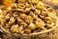 Closeup shot of gig dried fruits bunch put in a thatch basket Royalty Free Stock Photo