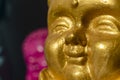 Closeup shot of a golden buddha face with blur background Royalty Free Stock Photo