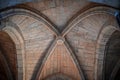 Closeup shot of Gothic medieval church`s arches detail Royalty Free Stock Photo