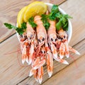 Closeup shot of gourmet boiled crayfish arranged beautifully in a bowl