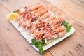 Closeup shot of gourmet boiled crayfish arranged beautifully on a plate