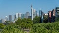 Closeup shot of the Grand Tower surrounded by other skyscrapers, Frankfurt, Germany Royalty Free Stock Photo