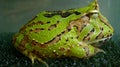 Closeup shot of a green horned frog