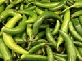 Closeup shot of green serrano chili in a market Royalty Free Stock Photo