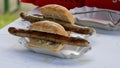 Closeup shot of grilled sausages in bread Royalty Free Stock Photo