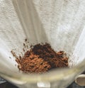 Closeup shot of a ground coffee in a pour-over of Chemex coffeemaker Royalty Free Stock Photo