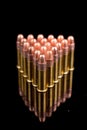 Closeup shot, group of bullets on black background
