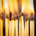 Closeup shot of a group of burning matches