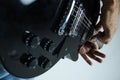 Closeup shot of a guitarist performing a complicated lick on an electric guitar Royalty Free Stock Photo
