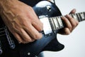 Closeup shot of a guitarist performing a complicated lick on an electric guitar Royalty Free Stock Photo