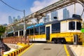 Closeup shot of the Haeundae Blue Line train in Busan in South Korea.