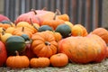 Closeup shot of a heap of multicolored pumpkins