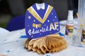 Closeup shot of high school graduation party decorations on a table