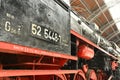 Closeup shot of a historic traditional locomotive at the museum station