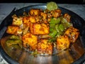 A closeup shot of homemade chilly paneer, hot spicy dry cheese recipe. India Royalty Free Stock Photo