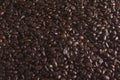 Closeup shot of a huge pile of dark coffee beans