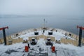 Closeup shot of an Icebreaker sailing at Antarctica